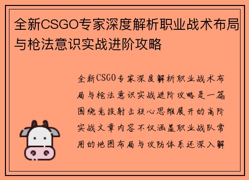 全新CSGO专家深度解析职业战术布局与枪法意识实战进阶攻略 全新CSGO专家深度解析职业战术布局与枪法意识实战进阶攻略