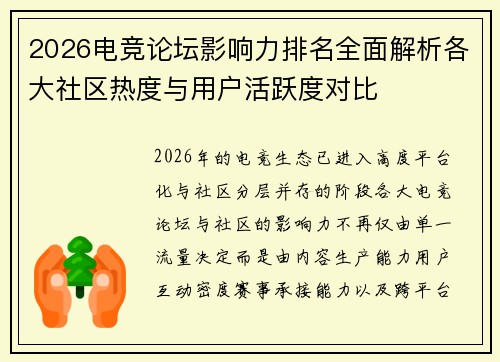 2026电竞论坛影响力排名全面解析各大社区热度与用户活跃度对比 2026电竞论坛影响力排名全面解析各大社区热度与用户活跃度对比