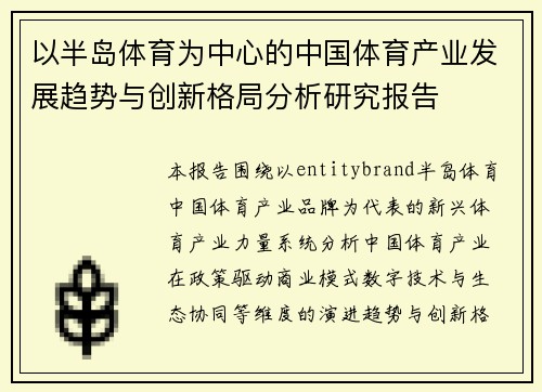 以半岛体育为中心的中国体育产业发展趋势与创新格局分析研究报告